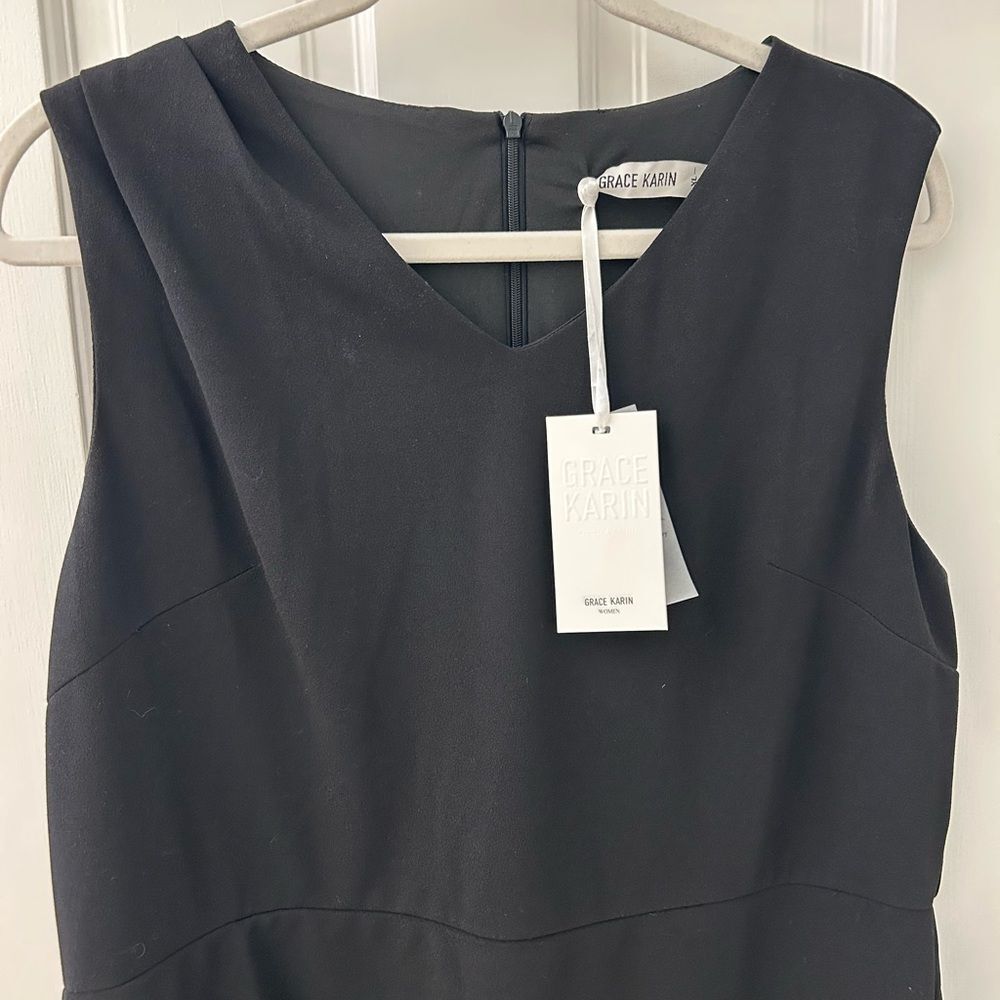 NWT Grace Karin Sleeveless Black Dress V Neck with Ruching Size XL - Picture 2 of 8